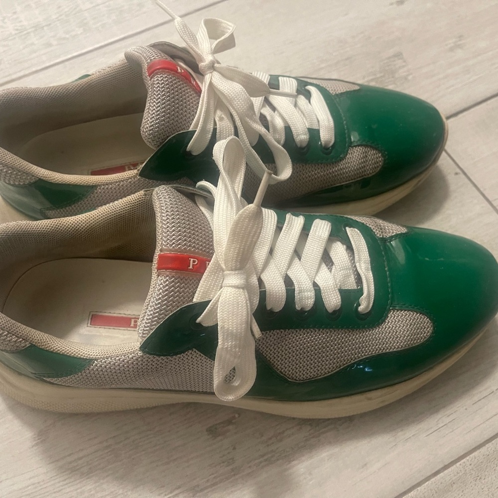 Green and Cream Chunky Lace-Up Sneakers